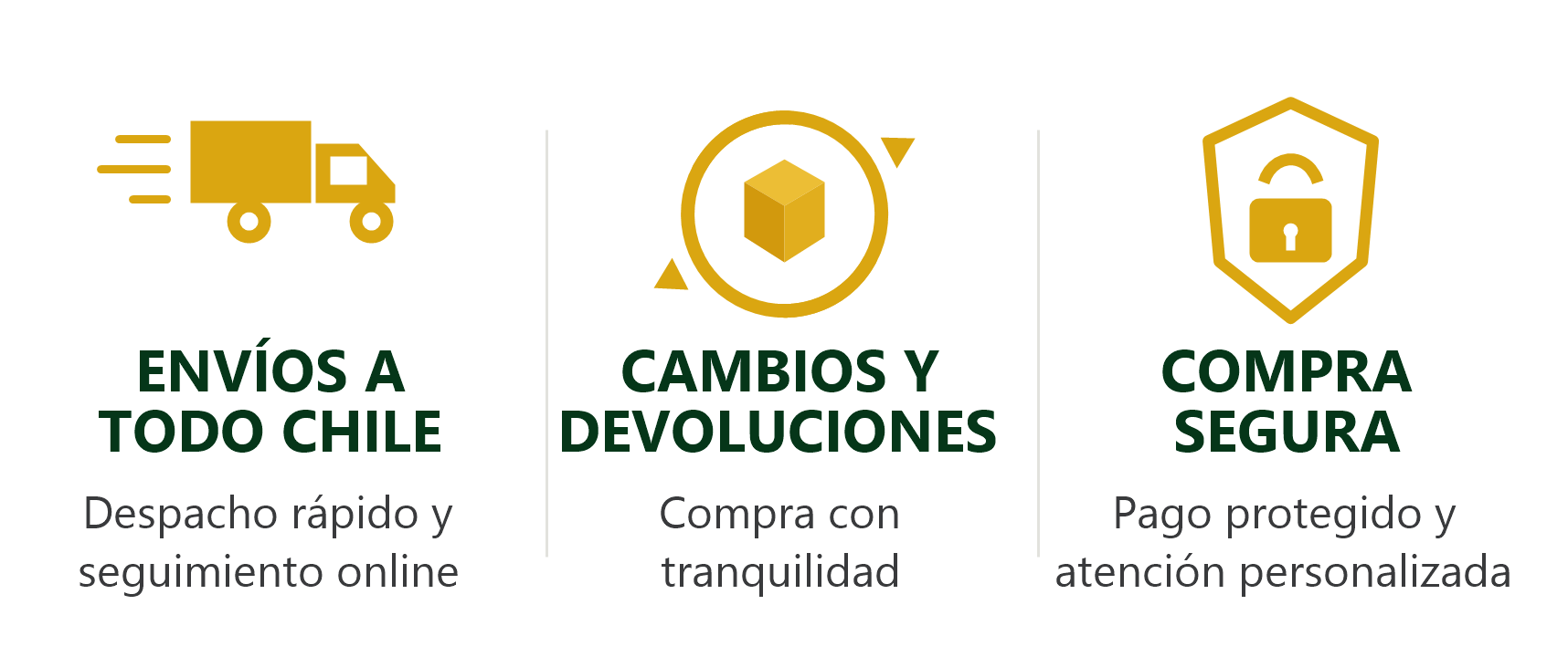 Envios a todo Chile, cambios y devoluciones, compra segura